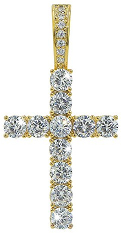 JINAO Gold Cross Necklace Iced Out Cubic Zirconia Round Cut Cross Pendant Necklace 18K Gold Plated Diamond Jewelry for Men Women with Stainless Rope Chain