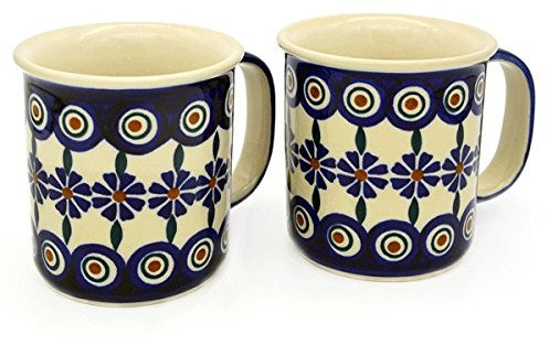 Bunzlauer keramik Becher gerade, 220 ml, 2er Set (Dekor Bunzlauer Blume)