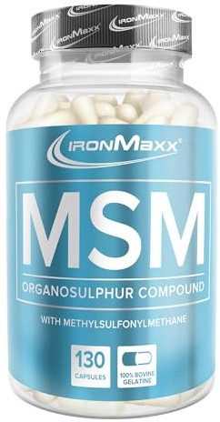 IronMaxx MSM – 130 Kapseln | MSM-Kapseln mit hochdosierten 850mg Methylsulfonylmethan | dienen dem menschlichen Körper als Schwefelquelle