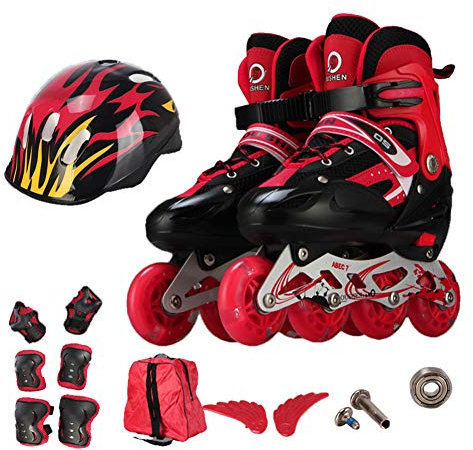 Inliner Rollen Area - Inline Skates Damen - Inliner Kinder - Inline Skates Herren Skates ABEC7 Rollen Kohlenstoff inliner mit Einstellbarer Größe Inliner Damen Inline Skates,Rot,L