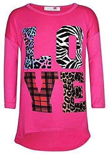 A2Z 4 Kids Kids Girls T Shirt Love Tartan Zebra Leopard Print - New Love Top Pink 5-6