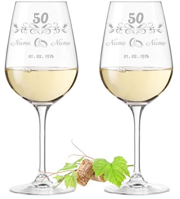 Leonardo TIVOLI Weingläser 2er Set - Goldene Hochzeit, personalisierte Geschenke Frauen Männer Eltern zum 50 jährigen Jubiläum Hochzeit, Hochzeitstag, Jahrestag, Ehegeschenk, Glas 450ml