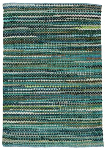 RugVista Ronja, Teppich, Kelim Modern, 140 x 200 cm, Rechteckig, Niedriger Stapel, Nur chemische Reinigung, Care & Fair Zertifiziert, Multi/Türkis