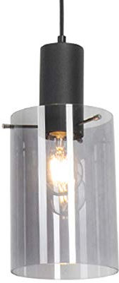 Qazqa Moderno Lámpara colgante vintage negra cristal ahumado - VIDRA/Acero Cilíndra/Alargada Adecuado para LED Max. 1 x 40 Watt