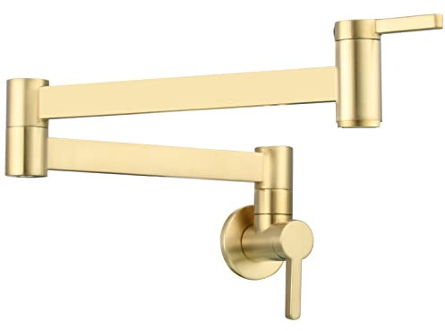 Tecmolog Pot Filler Faucet Wall Mount Brushed Gold Folding Stretchable Brass Kitchen Faucet with Single Hole, CT172J2