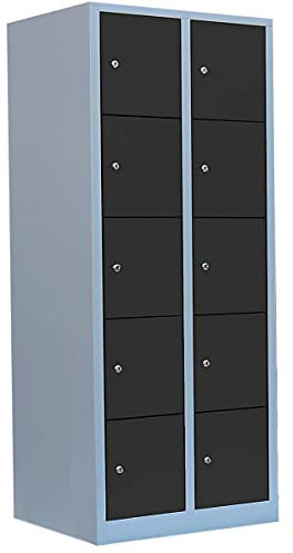 Lüllmann Schließfachschrank 10 Fächer komplett montiert grau/anthrazit 190x80x45cm (HxBxT) Wertfachschrank Fächerschrank Spind 523928
