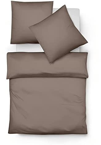 fleuresse gewebte Flanell Uni Bettwäsche Lech taupe 1 Bettbezug 240 x 220 cm + 2 Kissenbezüge 80 x 80 cm