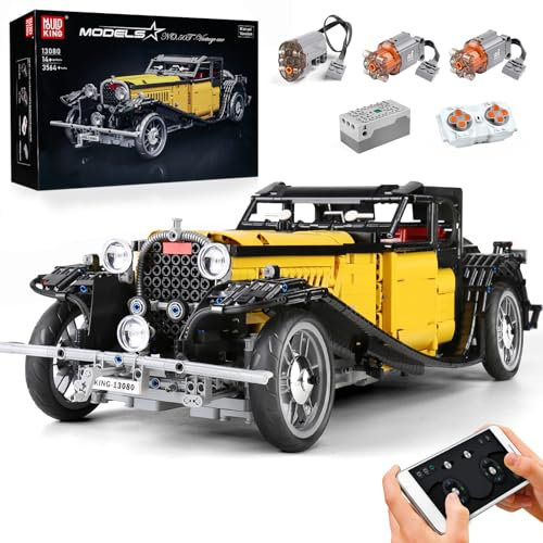 Mould King 13080D Technik Oldtimer Bausatz, 3564 Klemmbausteine Technik Vintage Auto Bausteine mit Motor und Fernbedienung, Konstruktionsspielzeug Fahrzeuge
