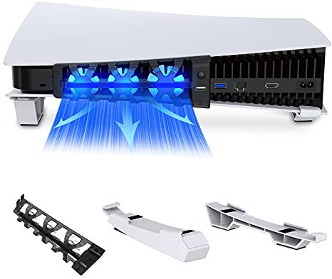 NexiGo Soporte Horizontal PS5 con Ventilador de Rrefrigeración, [Encendido/Apagado Automático], [Diseño Minimalista], Compatible con PS5 Disc y Ediciones Digitales
