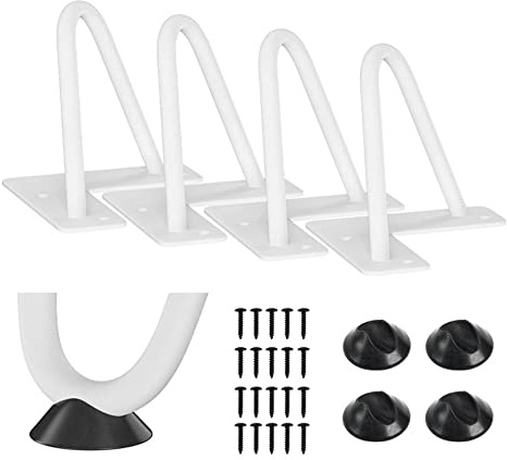 Supfine Pieds en épingle à Cheveux, Lot de 4 Pieds Meuble Scandinave, Pieds en épingle 2 Branches, Pied de Table avec 20 Vis et 4 Protège Pieds, Acier Solide (20cm, Blanc)