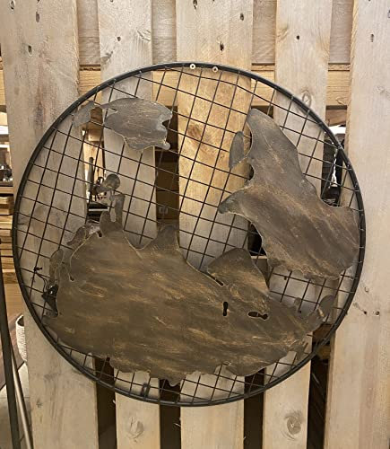 CHICCIE Metall Wandbild Weltkarte Kupfer Rund 71cm - Wandbilder Wanddeko Leinwand Bilder Wanddekoration Welt Bild Erde