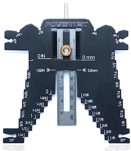 POWERTEC 80023 Universal 5-in-1 Measuring Gauge Woodworking Tool - Drill Point, Chisel Angle, Height, Bit and Depth Gauge for Table Saw Router