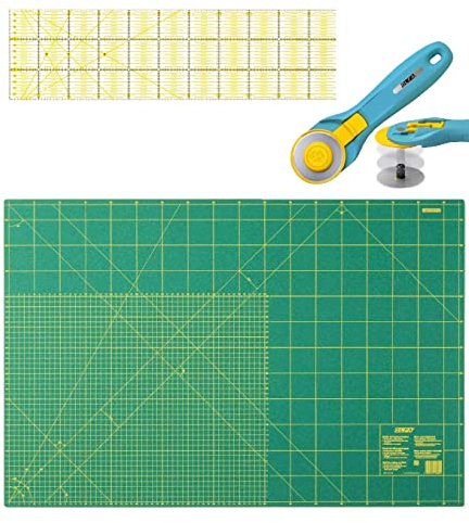 OLFA SUPER Patchwork Set mit 60x90cm Schneidematte für Quilten, Patchwork Stoffe Basteln