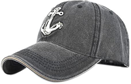 YULOONG Vintage Baseball Cap Stickerei Anker Washed Denim Trucker Cap 100% Baumwolle Sonnenhut für Männer Frauen Verstellbare Größe Schwarz