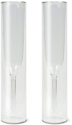 WD LIFESTYLE Lot de 2 flûtes à double paroi en verre borosilicate. Contenance : 150 ml. Dimensions : Ø5x23 cm.