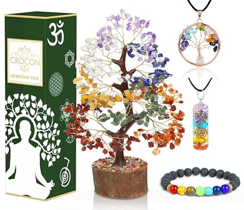 Décoration d'arbre de Vie en Cristal à Sept Chakras – Décoration d'arbre Feng Shui – Arbre à 7 Chakras, bonsaï d'arbre d'argent – Arbre en Pierre – Cadeaux spirituels – Décoration d'intérieur