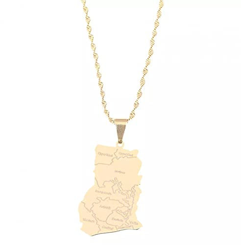 Aveanit Herren- und Damenaccessoires Edelstahl-Ghana-Karte-Anhänger-Goldfarben-Anhänger-Ghana-Schmuck-Geschenk Vatertag Muttertag Weihnachten Geburtstagsgeschenk