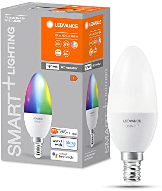 LEDVANCE Smarte LED-Lampe mit WiFi Technologie, Sockel E14, Dimmbar, Lichtfarbe änderbar (2700-6500K), RGB Farben änderbar, ersetzt Glühlampen mit 40 W, SMART+ WiFi Candle Multicolour, 4er-Pack