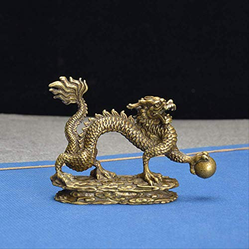 Statue en laiton vintage, figurines en laiton miniatures, Feng Shui chinois, ornement en bronze antique Statue de dragon animal mythique chinois Figurines en cuivre miniatures Collection de presse-pap