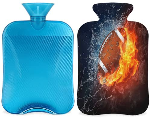 Football Hot Water Bottle with Fluffy Cover, 2L Large Capacity Hot Water Bottles for Kids Men Women, Football Warm Water Bottle for Cosy Nights, Pain Relief, Back
