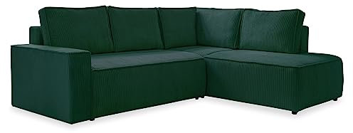 MIUFORM Brave Dave L mit Bettkasten | 6 Sitzer Ecksofa | L-Form rechts | 247 x 194 x 87cm Couch | Klappsofa mit Schlaffunktion | Schlafsofa klappbar (Flaschengrün)