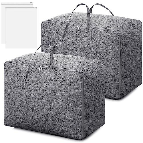 2PCS 105L Clothes Storage Bag, Duvet Storage Bags King Size, Storage Bags for Comforters, Clothes, Quilt, Blankets, Bedding, Duvet Bags Underbid Storage Bags with Zips Foldable with 2 (20*18 cm)