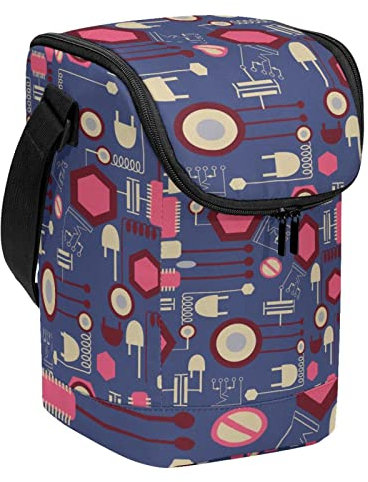 Lonchera ligera y grande con líneas de circuito electrónico coloridas, reutilizable, para mujeres y hombres