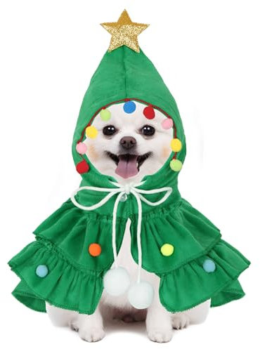 Budding Gallery Disfraz de Navidad para Perro y Gato - Capa de Elfo para Cachorros y Gatitos, Árbol de Navidad para Mascotas Pequeñas - Regalos de Papá Noel