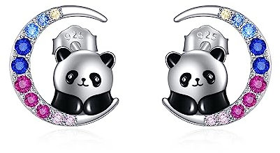 YFN Panda Ohrringe Sterling Silber Niedliches Tier Mond Ohrstecker Panda Schmuck Geschenke für Damen Mädchen