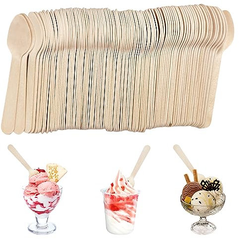 Lot de 100 cuillères en bois, mini cuillères, cuillères à dessert en bois, cuillères à glace, cuillères en bois biodégradables pour crème glacée, gâteau, gelée, yaourt
