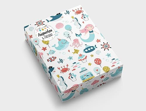Geschenkpapier für Mädchen Meerjungfrau Geschenkverpackung für kleine Geschenke Kindergeburtstag Mitgebsel Gastgeschenke verpacken Kindermotiv (6 Bögen in DIN A3 + 6 Aufkleber + 25 Verschlusspunkte)