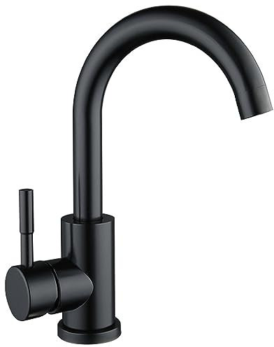 Robinet lavabo haut noir mat salle de bain acier inoxydable levier unique eau chaude et froide avec tuyaux inclus mitigeur lavabo haut noir robinet haut noir pour vasque mitigeur de lavabo haut noir