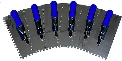 Zahnkelle 10 mm Edelstahl rostfrei | 6 Stück – Profi Zahnspachtel mit Softgriff für Fliesenleger, Handwerker & Heimwerker | Glättekelle Maurer Werkzeug