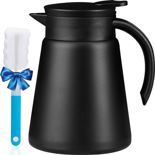 PARACITY Thermo Kaffeekanne, vakuumisolierte Thermoskanne 800 ml, Edelstahl Teekanne Thermo, Isolierkanne zum Aufbewahren von heißem Kaffee und Tee mit Reinigungsbürste(schwarz)