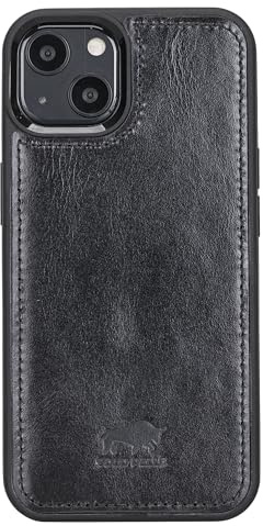 Solo Pelle Lederhülle für das iPhone 15 in 6.1 Zoll Stanford Case Leder Hülle Ledertasche Backcover aus echtem Leder (Schwarz)