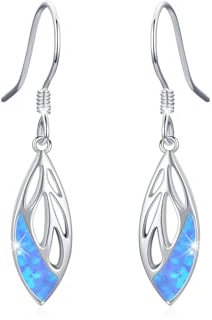 Blätter Ohrringe Damen 925 Sterling Silber Blau Opal Tropfen Ohrhänger Schmuck Geschenk für Mädchen Frauen Mutter Ehefrau Kinder Weihnachten Geburtstag