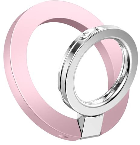 GVIEWIN Supporto magnetico ad anello per telefono, compatibile con MagSafe Phone Grip con supporto regolabile, supporto magnetico per iPhone 16 Pro Max/Plus/15/14/13/12/altri telefoni (rosa)