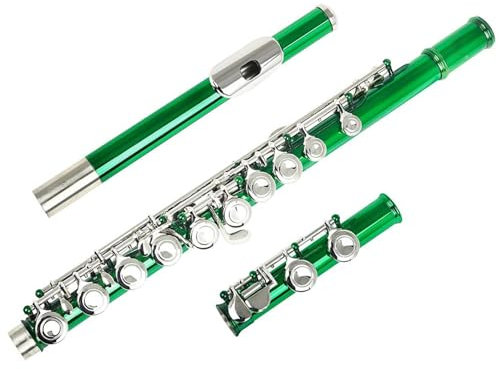 Professionelle Querflöte Grüne 16-Loch-C-Ton-Flöte Mit E-Taste, Konzertflöte Aus Kupfernickel, Mit Gepolsterter Tasche Und Zubehör