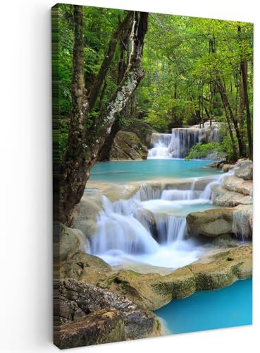 MuchoWow© Bild auf Leinwand Klein 20x30 cm Mini Schlafzimmer Bilder Wand Deko Wohnzimmer Modern Wanddeko Bilderwand Geschenk Wasserfall - Natur - Fluss - Wald - Wasser
