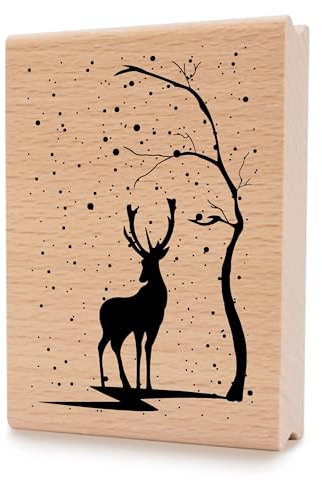 NEWSTAMPS Stempel Hirsch im Schnee Motivstempel aus Holz & Gummi zum Karten und Geschenke basteln, Holzstempel für Weihnachten, Weihnachtskarte, Advent, Scrapbook, Textilstempel, Deko, Freunde