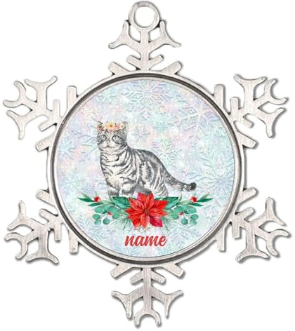 2023 Personalized Cat Christmas Tree Hanging Ornaments Round Christmas Tree Ornament Pet Owner Gift Elegant Keepsake Tabby Gray Cat Photo Collectible Gift for Xmas Party Decorations