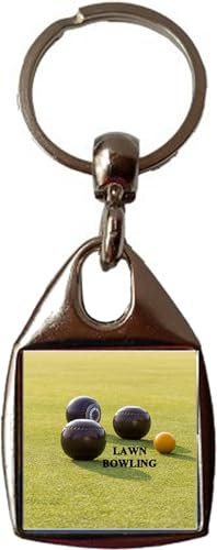 Lawn Bowling Bowls Sport Luxury Double Sided Square Metal Keyring And Gift Bag