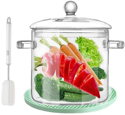 Clear Glass Simmer Pot with Lid for Cooking Potpourri Cookware Saucepan 3L/101OZ Large Pots for Stove Top Visions Saucepan Pan Big Safe Borosilicate Pans