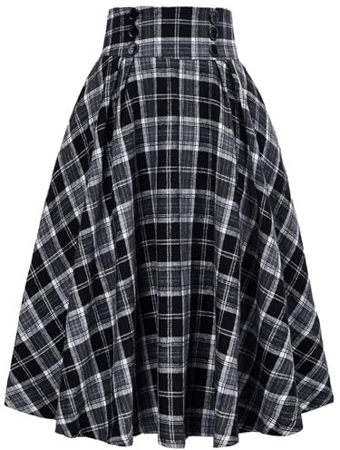 DayaEmmoTQ Jupe longue vintage pour femme - Jupe d'hiver élégante - Ligne A - Taille haute - Jupe midi plissée décontractée - Jupe élastique, Noir , L