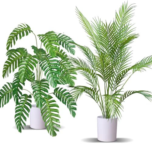 Künstliche Palme, künstliche Monstera-Pflanzen, Tropische Palmenblätter, Kunststoff, Schildkröte, Laub, künstliche Grünpflanzen für Zuhause, Büro, Garten, Outdoor-Dekoration (Palme und Monstera)