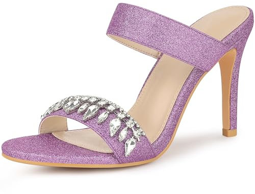 Allegra K Sandali da donna con tacco a spillo con strass glitterati, Viola, 39 EU