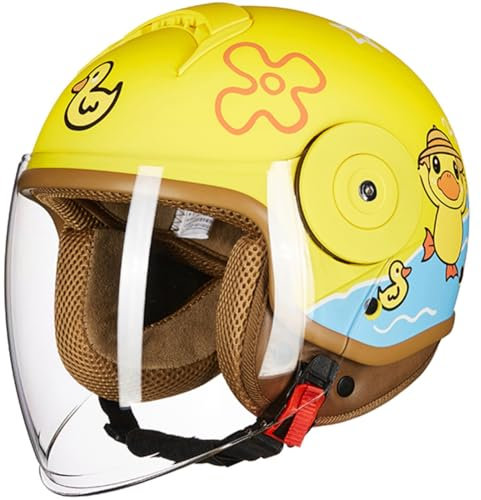 Niedlicher Kinder-Elektro-Motorrad-Halbhelm, ECE-Zugelassener Kinder-Halbschalen-Helm Mit Offenem Gesicht Für 2–14 Jahre, Retro-Jugend-Moped-Mütze Für Jungen Und Mädchen A,46-54cm