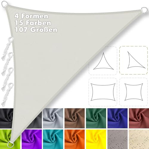 Sonnensegel Dreieckig Rechtwinklig 4.2x4.2x6m Wasserdicht im Viele Größe und Farben, PES Polyester, Sonnenschutz 95% UV Schutz, Reißfest Wetterfest für Terrasse Garten Balkon- Weiß