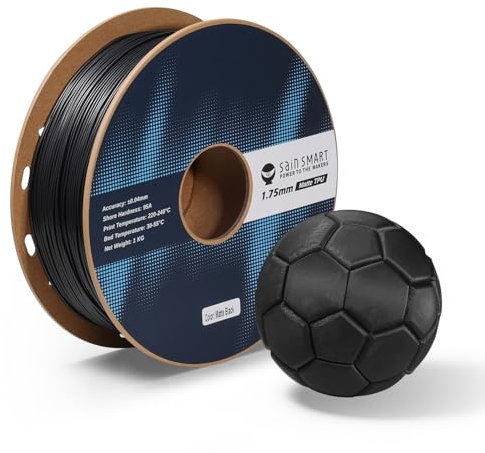 SainSmart Mattes TPU-Filament, schwarzes flexibles TPU-3D-Druckfilament, 1,75 mm, 1 kg, Maßgenauigkeit +/- 0,05 mm, 95A weiches TPU