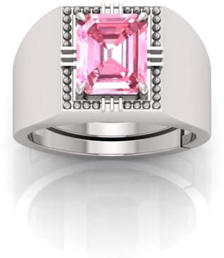 RRVGEM Anello con zaffiro rosa da 4,25 ratti rosa, placcato argento, regolabile, misura 16-22, per uomini e donne, Metallo, Zaffiro